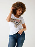 Guess Triangle Kadın Beyaz Slim Fit T-Shirt W5YI13J1314-G011