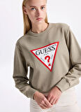 Guess Yuvarlak Yaka Baskılı Yeşil Kadın Sweatshırt Original Fleece Kadın Sweatshirt