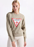 Guess Yuvarlak Yaka Baskılı Yeşil Kadın Sweatshırt Original Fleece Kadın Sweatshirt