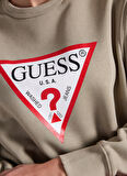 Guess Yuvarlak Yaka Baskılı Yeşil Kadın Sweatshırt Original Fleece Kadın Sweatshirt