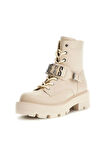Kadın Yanzy2 Metal Aksesuarlı Kalın Tabanlı Bot - Krem | 40
