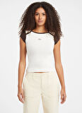 Guess Jeans Kayık Yaka Baskılı Krem Kadın T-Shirt Guess Jeans Kadın Top