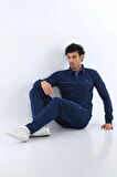 Erkek Iki Iplik Sweatshirt Düğmeli Açık Lacivert Polo Yaka Uzun Kollu T-shirt Alt-üst Takım - 7628