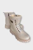 Kışlık Bağcıklı Fermuarlı Uzun Kadın Bot BEJ