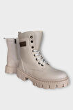 Kışlık Bağcıklı Fermuarlı Uzun Kadın Bot BEJ