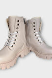 Kışlık Bağcıklı Fermuarlı Uzun Kadın Bot BEJ