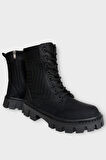 Kışlık Bağcıklı Fermurlı Uzun Kadın Bot SİYAH