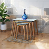 Evmob Evim Mobilya Lüks 1. Sınıf Mdf Tek Katlı 4’lü Zigon Sehpa Seti – Beyaz Mermer & Ceviz, Modern Tasarım