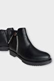 Kadın Fermuarlı Tarz  Klasik Bot SİYAH - GÜMÜŞ