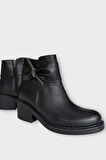 Taş Detaylı Kalın Topuklu Kadın Bot SİYAH - GÜMÜŞ