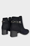 Kadın Taş Zincir Detaylı Topuklu Kadın Bot SİYAH - FÜME