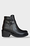 Kadın Toka Detaylı Fermuarlı Kalın Topuk Bot SİYAH