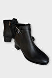 Toka Detaylı Topuklu Fermuarlı Kadın Bot SİYAH - GÜMÜŞ