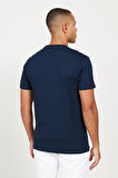 Erkek Lacivert Slim Fit Dar Kesim %100 Pamuk V Yaka Kısa Kollu Tişört