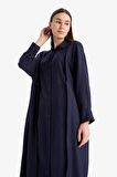 DeFacto Relax Fit Gömlek Yaka Cepli Basic Düz Uzun Kollu Maxi Elbise E4360AX25SPNV243