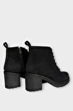 Kadın Bağcık Detaylı Fermuarlı Kalın Topuk Bot  SİYAH - FÜME
