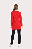 Kadın Kırmızı Iki Iplik Cepli Bisiklet Yaka Taşlı Boncuklu Fermuarlı Tunik Alt-üst Takım - 7461