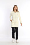 Kadın Ekru Iki Iplik Cepli Bisiklet Yaka Taşlı Boncuklu Fermuarlı Tunik Alt-üst Takım - 7461