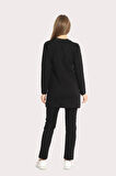 Kadın Siyah Iki Iplik Cepli Bisiklet Yaka Taşlı Boncuklu Fermuarlı Tunik Alt-üst Takım - 7461