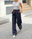 Kadın Siyah İnce Çizgili Palazzo Pantolon