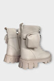 Kadın Çanta Detay Yüksek Kalın Taban Bağcıklı Fermuarlı Bot BEJ
