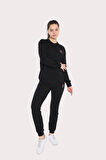 Kadın Sweat Siyah Iki Iplik Üst Dikiş Detaylı Uzun Kol, Eşofman Takım - 7643