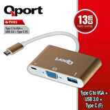 Qport Q-tv03 Tip-c=>vga Çevirici+usb3.0+tip-c(d)