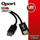 Qport Q-dph 1,8m Dp(e)=>hdmı (e)çevirici Kablo