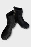 Kadın Fermuarlı Kalın Taban Bot SİYAH - GÜMÜŞ