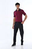 Erkek Amerikan Pike Kumaş Polo Yaka Fermuarlı Kısa Kol Vişne Eşofman Takımı - 7647