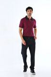 Erkek Amerikan Pike Kumaş Polo Yaka Fermuarlı Kısa Kol Vişne Eşofman Takımı - 7647