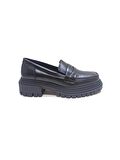 ALBİNİ SİYAH DERİ KADIN LOAFER AYAKKABI