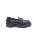 ALBİNİ SİYAH DERİ KADIN LOAFER AYAKKABI