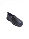 ALBİNİ SİYAH DERİ KADIN LOAFER AYAKKABI