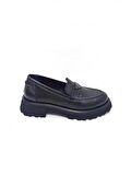 ALBİNİ SİYAH DERİ KADIN LOAFER AYAKKABI
