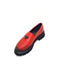 ALBİNİ KIRMIZI DERİ KADIN LOAFER AYAKKABI