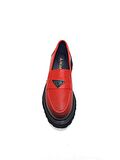 ALBİNİ KIRMIZI DERİ KADIN LOAFER AYAKKABI
