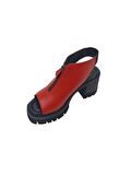ALBİNİ KIRMIZI DERİ KADIN PLATFORM SANDALET AYAKKABI