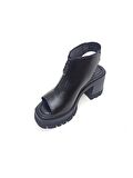 ALBİNİ SİYAH DERİ KADIN PLATFORM SANDALET AYAKKABI