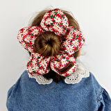 Woodycord Scrunchies İçi Dolgulu Lastikli Büyük Boy Çiçek Model Saç Tokası 