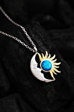 Kadın Gümüş Kolye - Sevgililer Günü - Hediye - Ay Güneş Motifli Kadın Kolye