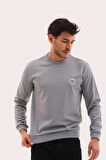 Erkek Gri Mare Jaker Kumaş Bisiklet Yaka Uzun Kollu Sweatshirt - 7656