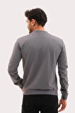 Erkek Koyu Gri Mare Jaker Kumaş Bisiklet Yaka Uzun Kollu Sweatshirt - 7657