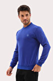 Erkek Saks Mare Jaker Kumaş Bisiklet Yaka Uzun Kollu Sweatshirt - 7656