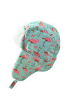 Petityu Su Geçirmez Kız Çocuk Bere Eldiven Set Mint Üstü Pembe Flamingo Desenli Kayak Snowbord 2-4 Yaş