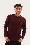 Erkek Bordo Mare Jaker Kumaş Bisiklet Yaka Uzun Kollu Sweatshirt - 7656