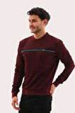 Erkek Bordo Mare Jaker Kumaş Bisiklet Yaka Göğüste Şerit Nakışlı Uzun Kollu Sweatshirt - 7657