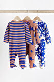 Next Baby % 100 Pamuklu Kobalt Mavisi Dino 3’lü Tulum Set