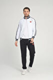 Erkek Beyaz Iki Iplik Kumaş Fermuarlı Dik Yaka Uzun Kol Ribanalı Eşofman Takımı - 7662