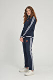 Kadın Fermuarlı Uzun Kol Cepli Dik Yaka Lacivert Eşofman Takımı - 7663